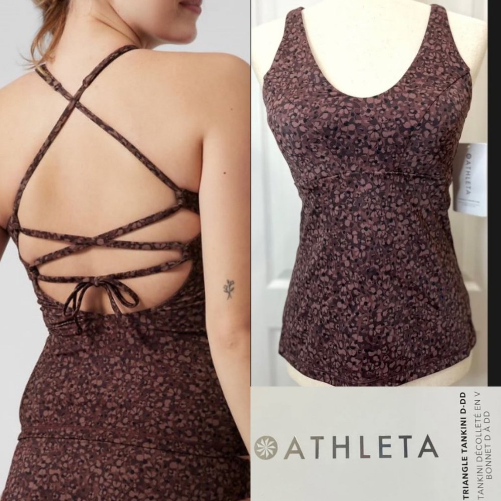 ATHLETA szS cupD-DD Triangle TANKINI Swim TOP Camo Decadent Chocolate
